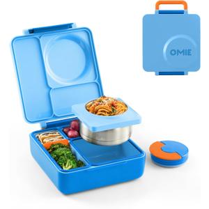 OmieBox Bento Box for Kids - Insulated Bento Lunch Box with Leak Proof Vacuum Insulated Food Jar - 3 Compartments, Two Temperature Zones (Blue Sky) (8.5 Ounces)