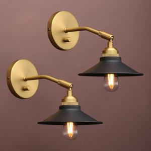 Yosoan Set of 2 Indoor Bedside Wall Sconce with On Off Switch, Hardwired Vanity Vintage Industrial Wall Mount Light, 340 Degree Angle with 7.1" Matte Black Shade for Reading Bedroom (Black-Antique)