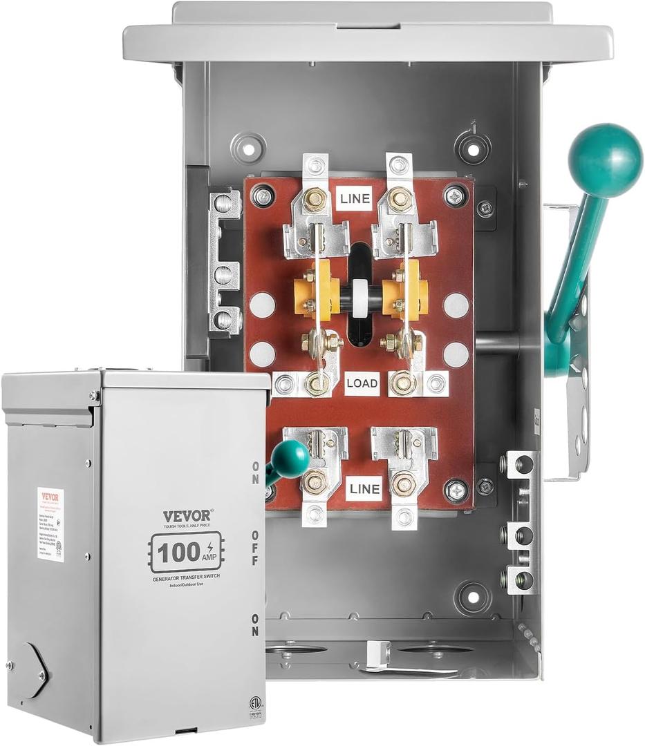 VEVOR 100A Generator Transfer Switch, 24000W Manual Transfer Switch, Heavy Duty Double-Throw Power Security Switches 120/240V, Meeting NEMA 3R Standards, for Outdoor, Indoor ETL Certification
