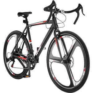 VEVOR Road Bike, 700C Wheels Racing Bike, Shimano Drivetrain City Commuter Road Bicycle, Urban Adult Sport Bicycle with Drop Bar, for Men and Women (700x28C, Black+Red)