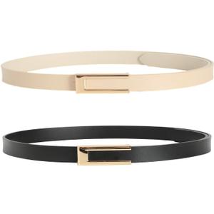 YooAi Womens Leather Belt Skinny Waist Belt for Dresses Jeans Pants with Gold Buckle