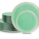 Liacere 32PCS Green Plastic Plates - Green Stone Plastic Disposable Tableware Plates Modern Dinnerware Set - Wedding & Warm Winter & Party & St. Patrick's Day & Easter Day