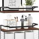 WOPITUES Floating Shelves with Wire Storage Basket, Bathroom Shelves Over Toilet with Protective Metal Guardrail, Wood Wall Shelves for Bathroom, Bedroom, Living Room, Toilet Paper- Dark Brown