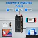 1000 watt Power Inverter for Vehicles 12V to 110V/120V Converter 2000 watt Peak with 3 AC Out, 3 USB,Type-C Charger,and Cigarette Lighter Ports for Smartphones Laptops Tablets