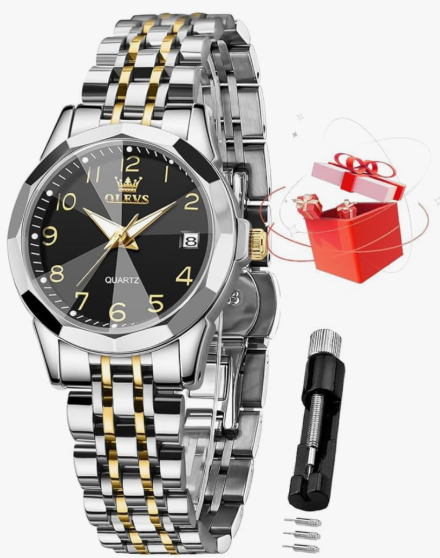 OLEVS Watches for Women Diamond with Date Luxury Leather Female Waterproof Women Wrist Watch Analog Dress Stainless Steel Ladies Watch Luminous Calendar Women Watch Green/Silver/Red Dial