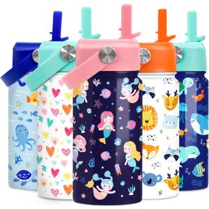 Mermaid Kids Water Bottle - 12 Oz Insulated Stainless Steel - Straw Lid for Toddlers & Kids - School & Sports Travel Cup