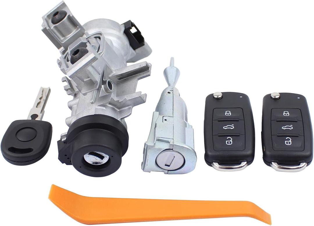 Ignition Switch Door Lock Cylinders for VW Tiguan 2012-2017 Passat 2012-2019 Jetta 2006-2018 GTI Golf 2011-2018 Eos 2012-2016 for Audi Q3 2015-2018 w/ 48-Chip 433 Frequency Remote Key