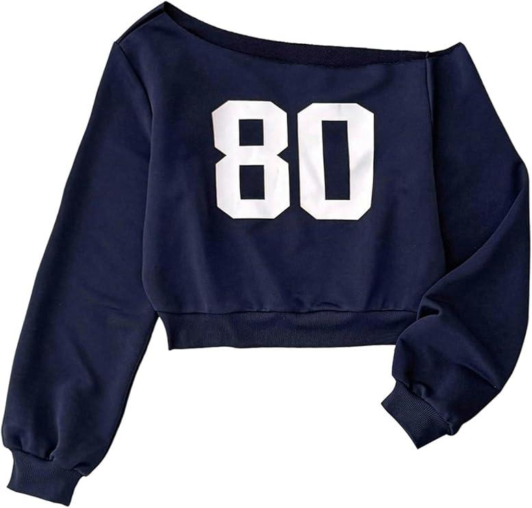 SOLY HUX Girl's Y2k Jersey Sweatshirt Graphic Number Print Off the Shoulder Long Sleeve Casual Pullover Tops, 15Y