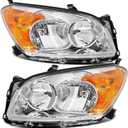 Headlight Assembly Compatible With 2009-2012 Toyota RAV4 Chrome W/Amber Headlamps Replacement Pair Set Driver & Passenger Side