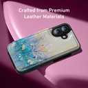 LETO for iPhone 16 Plus Wallet Case - Flip Folio Leather Kickstand - Fashionable Flower Designs - Credit Card Holder - Protective Phone Cover for Women and Girls - 6.7" - White Flowers Blue Purple