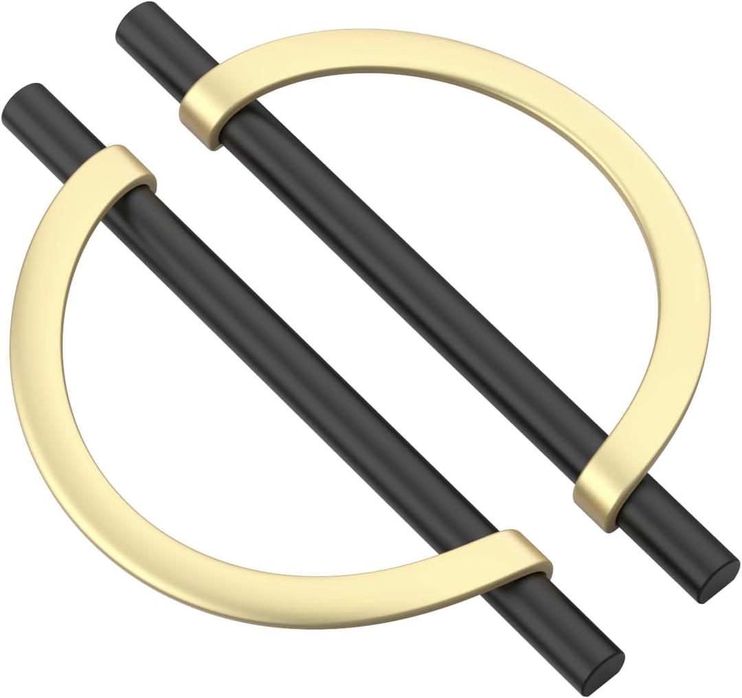 Alzassbg 6 Pack Matt Black and Gold Cabinet Pulls, 5 Inch(128mm) Hole Centers Half Moon Metal Drawer Pulls Kitchen Hardware Cabinet Handles AL3902MB-GB