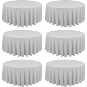 6 Pack Light Grey Round Tablecloths - 90 Inch, Polyester Table Cover, Stain and Wrinkle Resistant Washable Fabric, Perfect for Wedding Banquet Parties