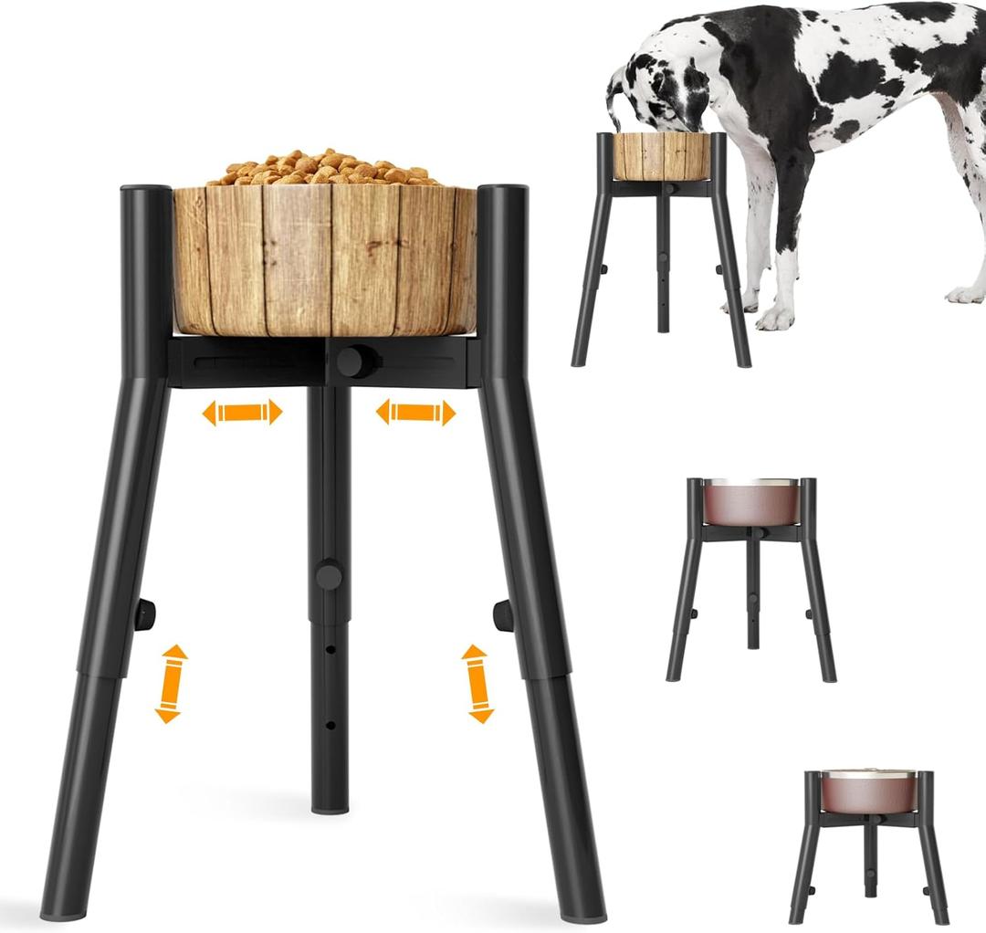 SHAINFUN Raised Dog Bowl Stand for Medium/Large/XL Breeds, Metal Tall Food Stand, Adjustable Wide 7-10.7" Heights 9.8-13.4",Strong Round Tubes Elevated Feeder(Bowl Not Included)