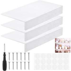 Hoolerry 3 Sets Wire Shelf Covers Wood Wire Rack Covers for Shelving Pantry Closet Removable Closet with 18 Grain Stickers for Pantry Home and Kitchen Organization(24 x 12 Inch,White)