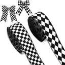 Waydress 2 Rolls/20 Yards Black and White Checkered Ribbon Harlequin Check 2.5 inch Width Wired Edge Gingham Buffalo Ribbon Racing Car Decor for Christmas Fall Tree Wrapping DIY Craft(1.5 Inch Wide)