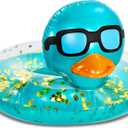 POZA Inflatable Duck Pool Float Tube- Heavy Duty Vinyl UV Resistant Confetti Pool Duck Floatie, Animal Pool Float Swim Ring Pool Inflatables for Kids and Adults for Beach, Party, Vacation (Blue Gold)