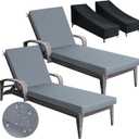 Patelai 2 Set Chaise Lounge Cushions Outdoor 70x21x3 in with Chair Covers, Waterproof Sun & Fade Resistant Thick Lounger Replacement Cushion(70x21x3 in,Classic,Dark Gray)