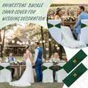 Hahafelt 100 Pcs Spandex Chair Sashes Bows with Rhinestone Ring Buckle Slider Elastic Universal Bowknot Chair Cover Bands Ties for Wedding Banquet Ceremony Event Party Decoration(Dark Green)