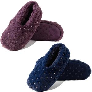 2 Pairs Slippers for Women, Gold Stamping Slipper Socks with Grippers Indoor, Non Slip Lightweight Soft Slippers for Home Bedroom