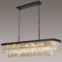 Weesalife Crystal Chandeliers for Dining Room Light Fixtures Over Table18-Lights Black Modern Rectangle Chandeliers for Kitchen Island Bar L46 Inch