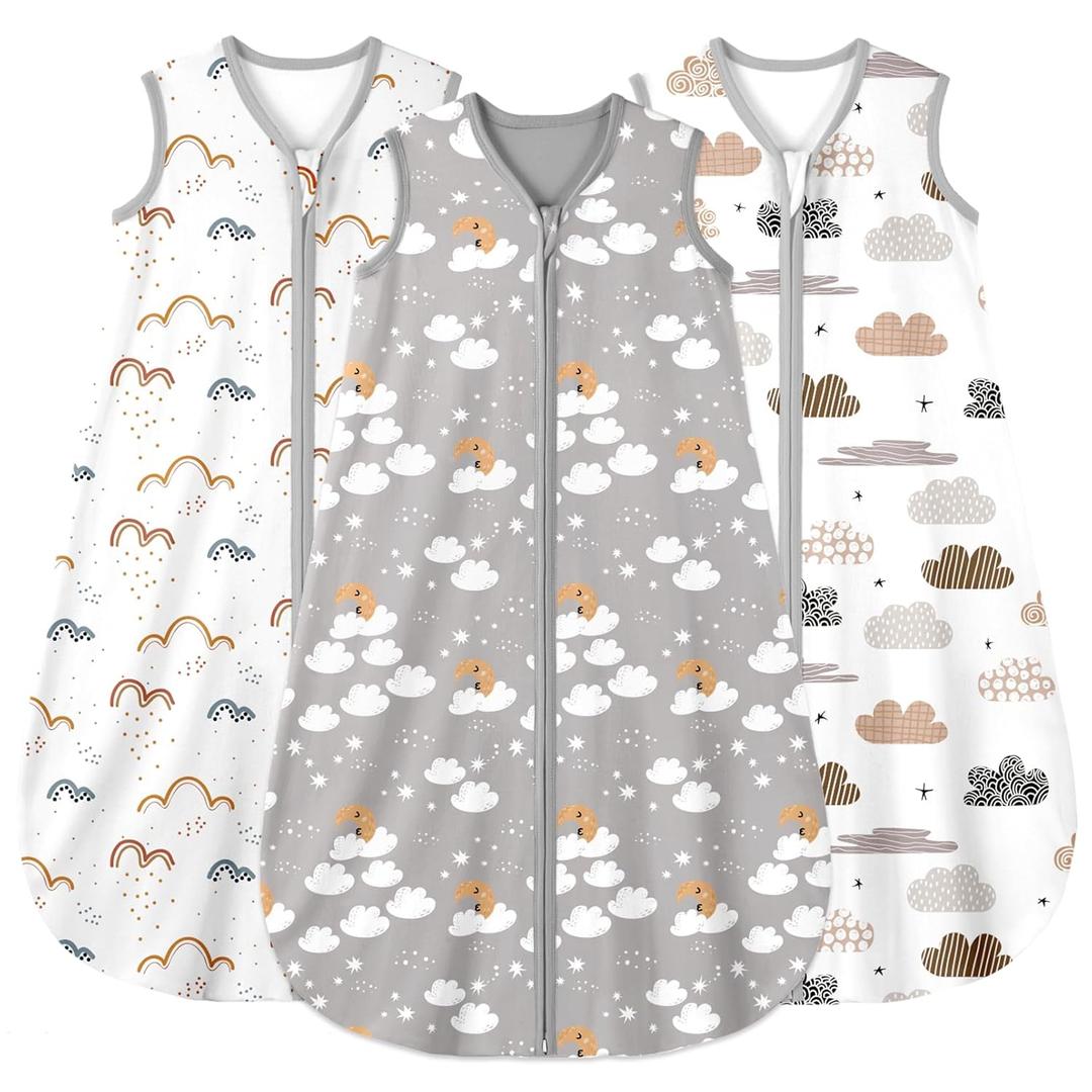 Yoofoss Baby Sleep Sack 0-6 Months Wearable Blanket for Babies 100% Organic Cotton 2-Way Zipper TOG 0.5 Toddler Sleeping Sack 3 Pack, Comfy Lightweight Sleep Sacks