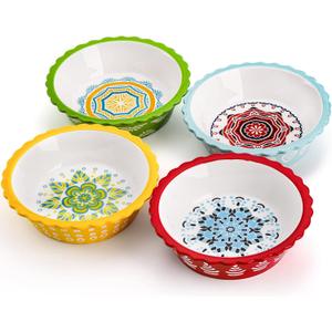 Coloch 4 Pack Ceramic Mini Pie Pan with Fluted Rim, 6 Inch Round Pie Plate Colorful Floral Pie Tins Tiny Serving Bowl for Dessert, Candies, Baking, Dishwasher and Microwave Oven Safe