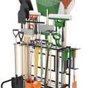 Garden Tool Organizer Rack with Wheels Up to 39 Tools, Heavy-Duty Steel Yard Tool Organizer for Garage Storage with 12 Hooks, Broom Holder & Garden Tool Rack for Shed, Patio, Outdoor Use, Black