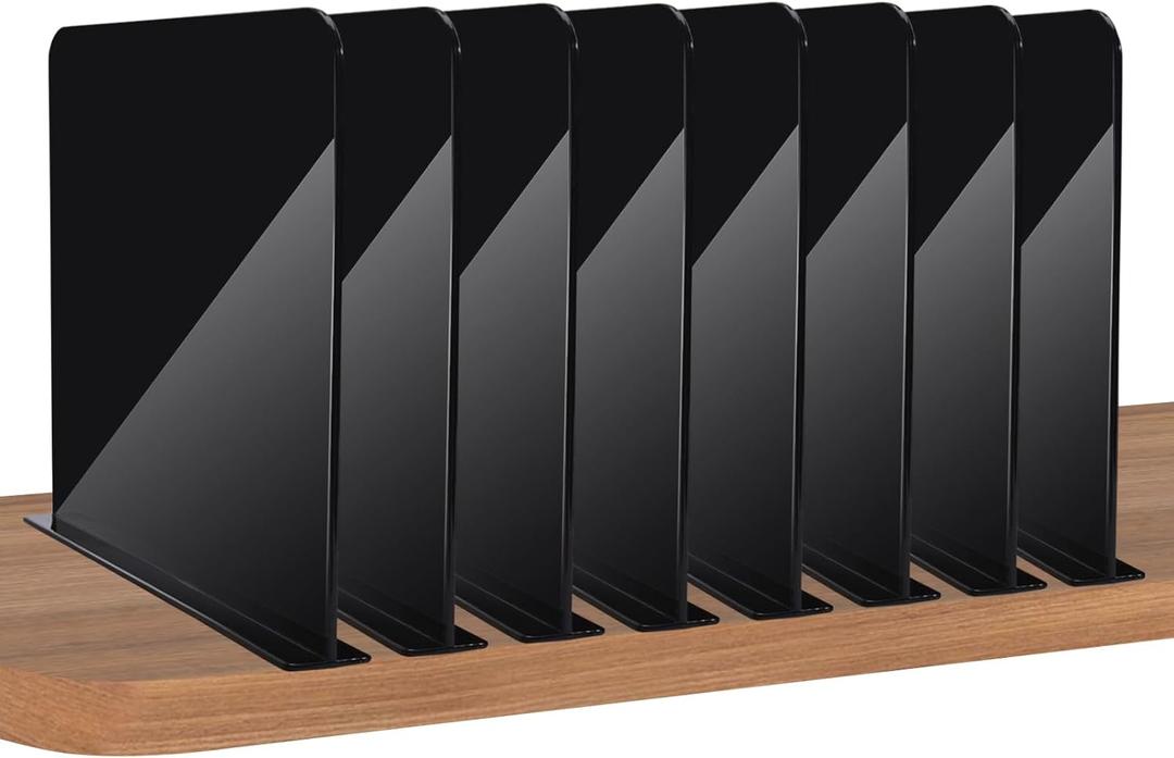 8 Pack Acrylic Shelf Dividers for Closet Wood Shelf Organizer,Multi-Functional Wood Closet Separator for Storage and Organization, Bedroom Closet Organizer Fit for Any Thickness of Shelves(Black)