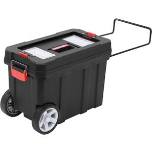 MAXPOWER Rolling Tool Box with Wheel, 8 Gallon Storage Capacity Deep Tool Box, Lockable Latches, Removable Tray, Black Toolbox