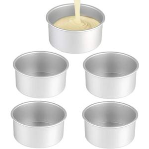 XZJMY 5Pack 5 Inch X 2 Inch Cake Pan, mini cake pan, round aluminum cake pan, used for family gatherings to bake mini cake pizza, quiche