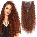 FLUFYMOOZ 9PCS Clip in Hair Extensions 22 Inch Curly Hair Extension Long Soft Synthetic Hairpieces for Women (Copper Red)