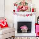 Valentines Day Wreaths for Front Door Hello Valentine Hanger Sign Outside Rustic Holiday Farmhouse Wooden Door Decoration Hanging with Bows Outdoor (Red)