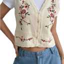 WDIRARA Women's Floral Embroidered Button Front V Neck Sleeveless Knit Sweater Vest (Medium, Multicolor)
