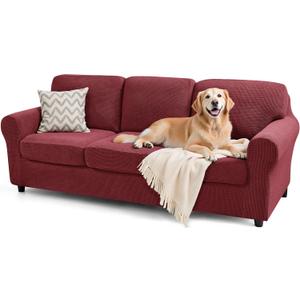 SUBRTEX 7 Pieces Stretch Sofa Slipcover Sets Couch Cover Sets Backrest Cushion Covers Furniture Protector Collection Set for Oversize Sofa Loveseat Chair Slip Covers(Large, Wine)