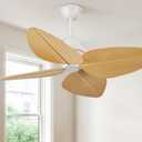 52" Ceiling Fan Without Lights, Tropical Ceiling Fans with APP and Remote Control, Indoor Palm Leaf Ceiling Fans for Living Room Bedroom Patios (Light Wood Grain), 52IN without Light