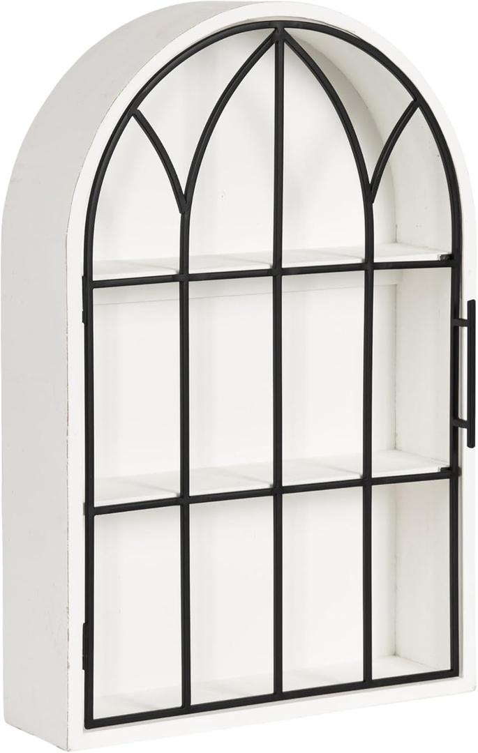 Kate and Laurel Megara Decorative Wooden Hanging Arched Wall Cabinet with Door for Open Storage; 16 x 6 x 24; White and Black; Wooden Floating Wall Bathroom Cabinet for Above Toilet Storage