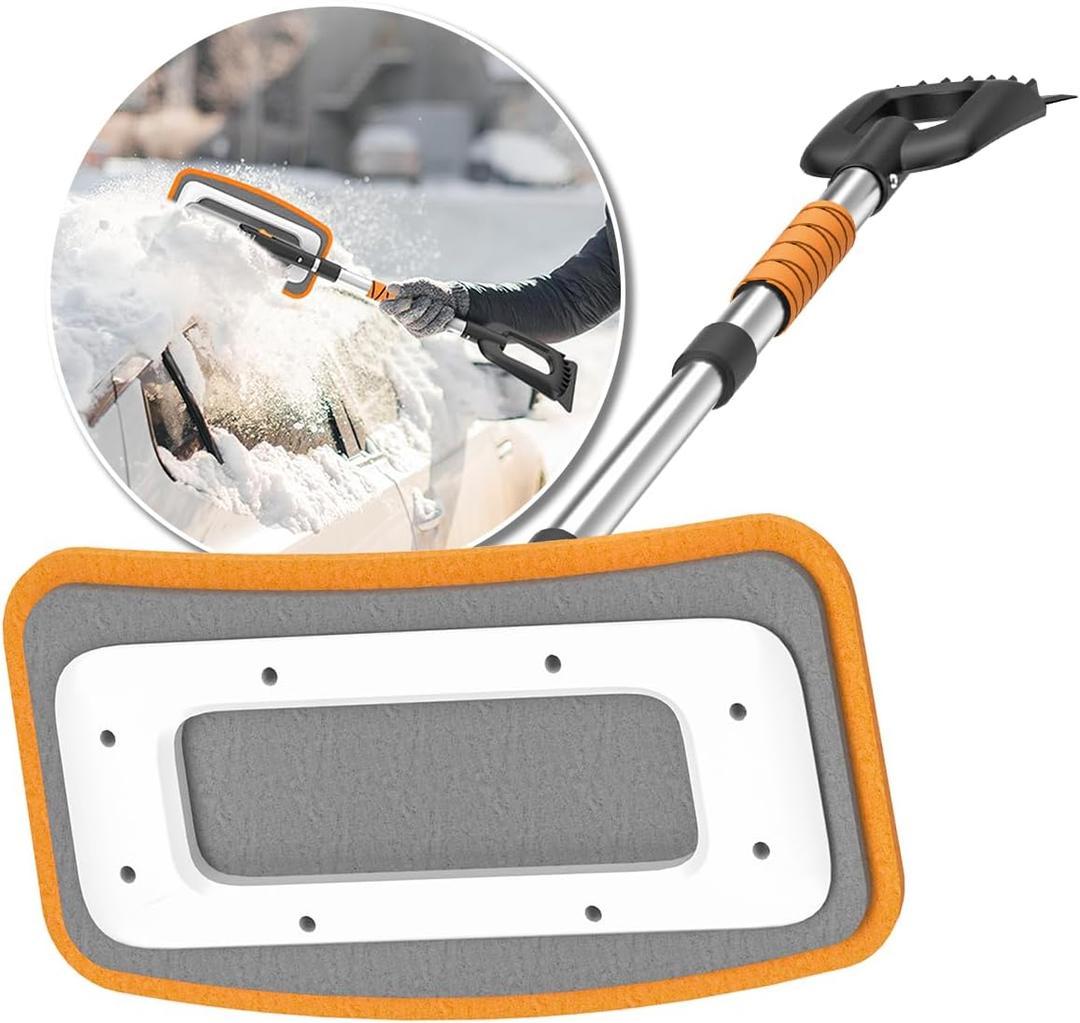 Helloleiboo 39.8" Snow Brush for Car Extendable Snow Broom Detachable Ice Scrapers with 12Inch 180° Pivoting Brush Head for Car Truck SUV (Orange)