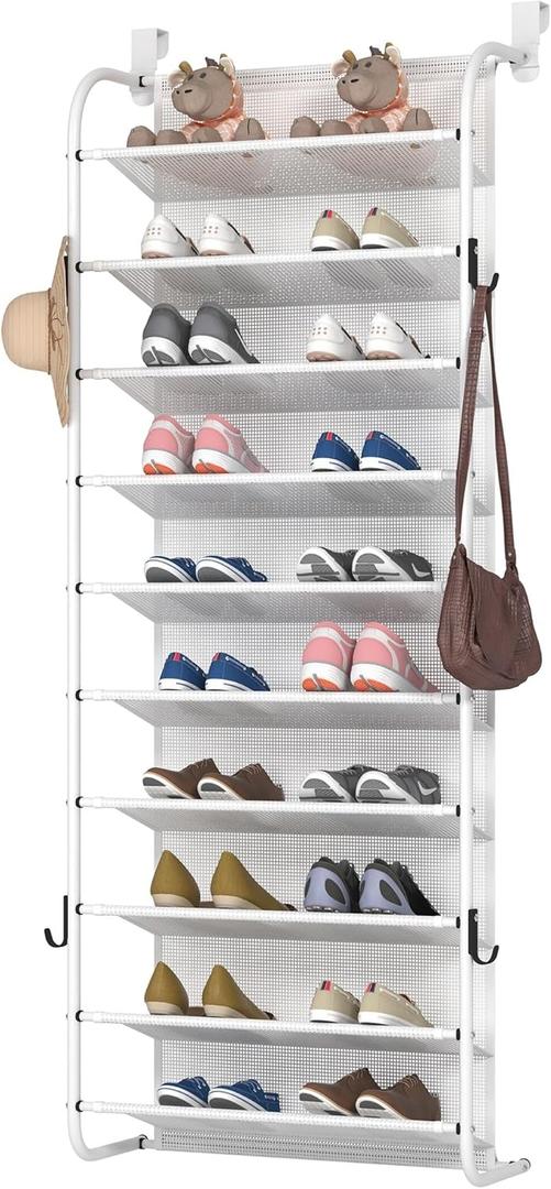 10 Tier Shoe rack Hanging Shoe Storage the door shoe rack for Closet Pantry Over The Door Shoe Organizer Wall Floating Shelves (White, 10 Tier)