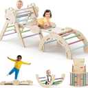 COSYLAND Pikler Triangle Set - 8 in 1 Large Montessori Climbing Toys for Indoor - Wooden Foldable Jungle Gym for Toddler & Baby, CPC/SOR/CE Certified Enjoys Unique Patented Design, Rainbow