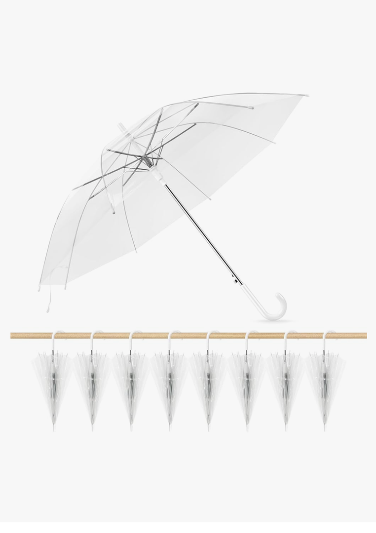 Clear Wedding Umbrellas Bulk, High-Visibility Transparent Rain Umbrella, Firm and Durable, Easy Operation, Large Clear Umbrella for Wedding Bride Groom Photography Golf Outdoor, White Clear, 8 pcs