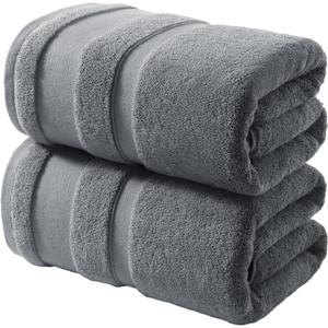 REDKISS 100% Cotton Bath Towels Set of 2, Extra Large Bath Sheets 35 X 70 Inches, 800G, Quick Dry, Ultra Soft & Super Absorbent Bathroom Towel Sets for Bathroom, Gym, Spa, Pool & Hotel, Grey