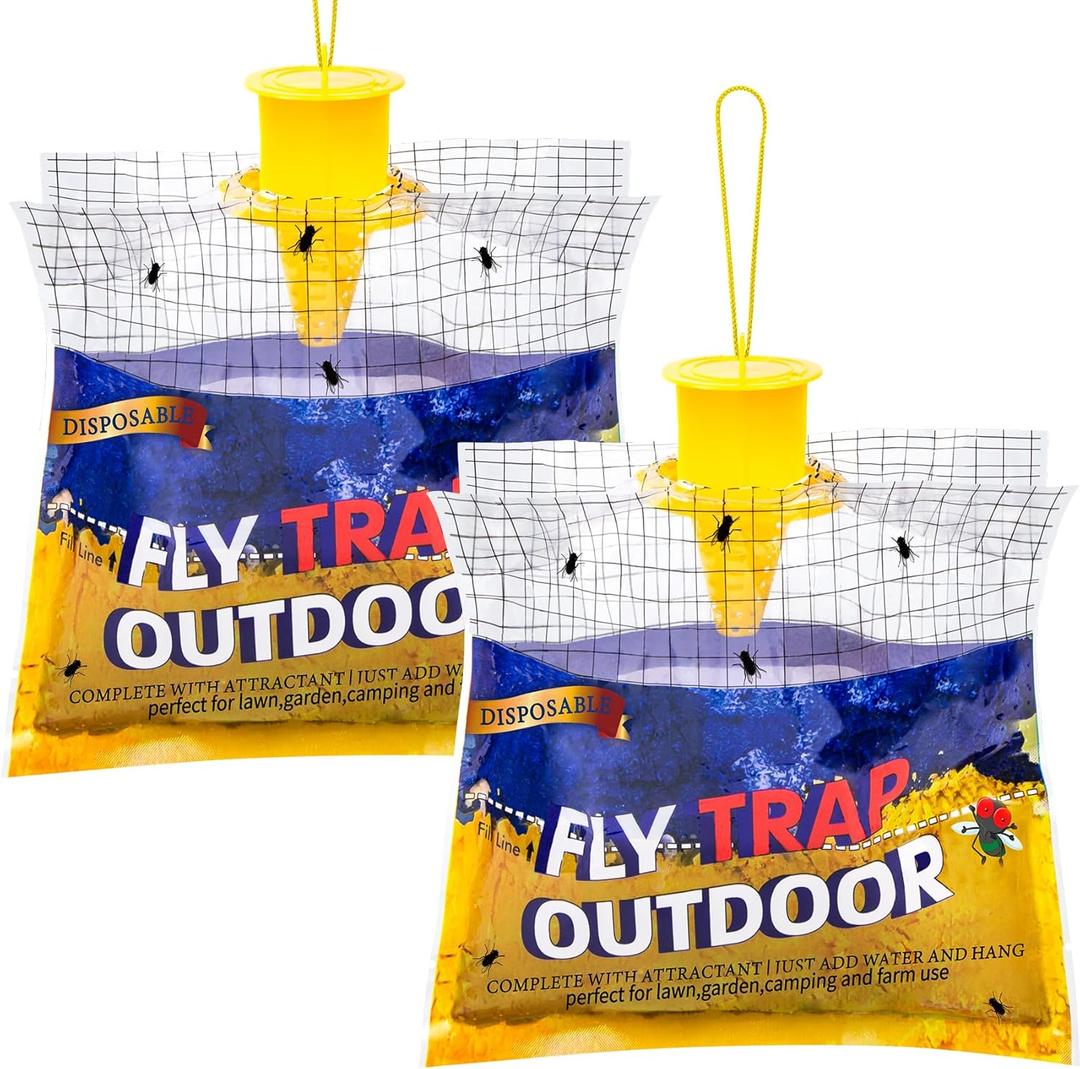 Disposable Fly Traps 5 Pack Bags Outdoor, Flies Catcher Traps with Natural Pre-Bait Refill Repellent, Reusable Stable Horse Ranch Trapper Outdoor Hanging Fly Killer Helps Control Flies
