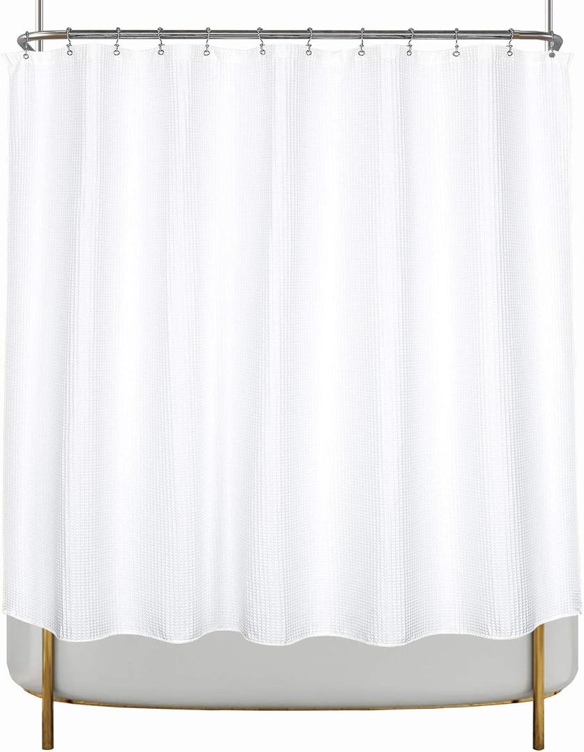 Barossa Design Clawfoot Tub Cotton Waffle Shower Curtain 180 x 70 Set with PEVA Liner and 36 Metal Hooks - White, Wrap-Around 180x70