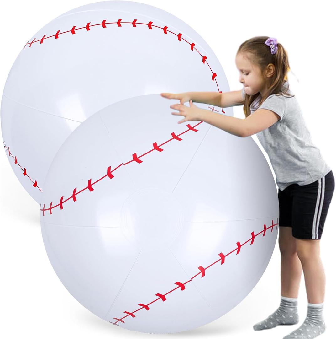 LovesTown 2PCS Inflatable Balls, 27 Inch Giant Inflatable Baseball for Kids Large Beach Balls for Party Favors Summer Swimming Pool Beach Game