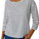 SOFIA'S CHOICE Women's Striped Shirt Loose Fit 3/4 Sleeve T Shirts Summer Casual Tee Top Black Medium (M)
