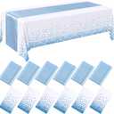 Tudomro 12 Pcs White and Light Blue Disposable Plastic Tablecloths and Satin Table Runner Set 54x108 Inch Tablecloth 12x108 Inch Table Runners for New Year Wedding Birthday Baby Shower Graduation
