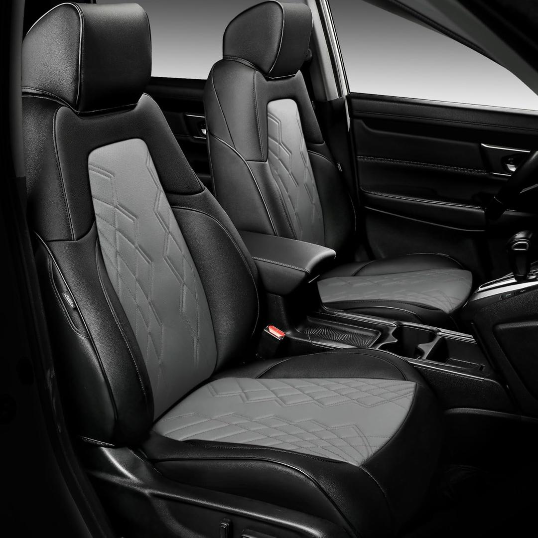 for Honda CRV Seat Covers 2017-2022 - Custom Fit CRV Seat Covers EX-L/EX/LX/Sport/Touring/Special Edition Hybrid & Gas - Leather CR-V Seat Cover Full Set Waterproof - Black and Gray