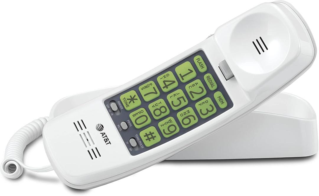 AT&T TRIMLINE 213 Corded Phone with Extra Big Buttons - Senior Friendly White Landline Phone, Visual Ringer, Lighted Keypad, Wall Mount, No AC Power Needed