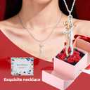 Gifts for Him Her Boyfriend Girlfriend, Preserved Faux Roses with Couple Hug Necklace, Wedding Anniversary Birthday Gift for Women, Romantic Valentine's Day Christmas Gifts to Mother Couples Wife (Pink box + Rose gold necklace)