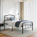 BOSRII Twin XL Metal Bed Frame 18 Inch High with Iron Headboard Heavy Duty